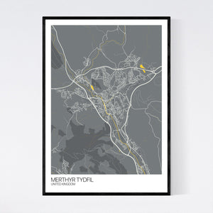 Merthyr Tydfil City Map Print