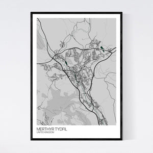 Merthyr Tydfil City Map Print