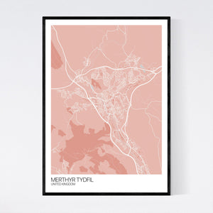 Merthyr Tydfil City Map Print