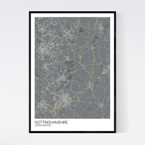 Map of Nottinghamshire, United Kingdom