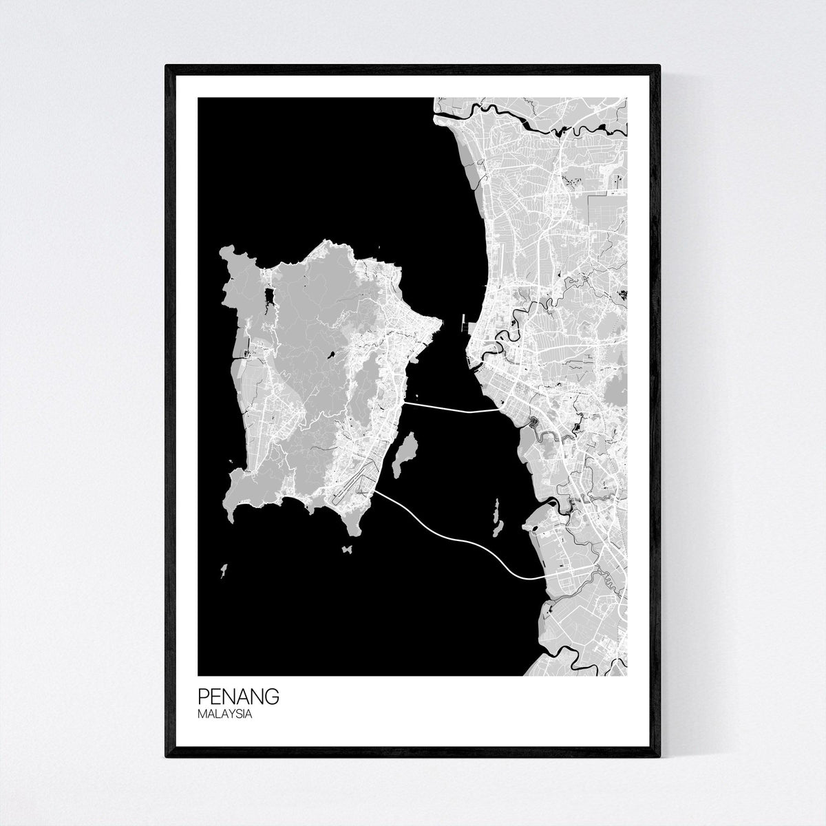 Penang Map Art Print Free International Shipping Mapply Co   Penang Malaysia Map A2 Ptr Grey Black White Ps1 T3 1200x1200 