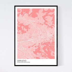 Map of Sarajevo, Bosnia and Herzegovina